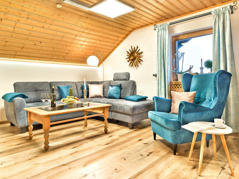 Modernes Wohnzimmer in der Ferienwohnung Silberberg in Bodenmais